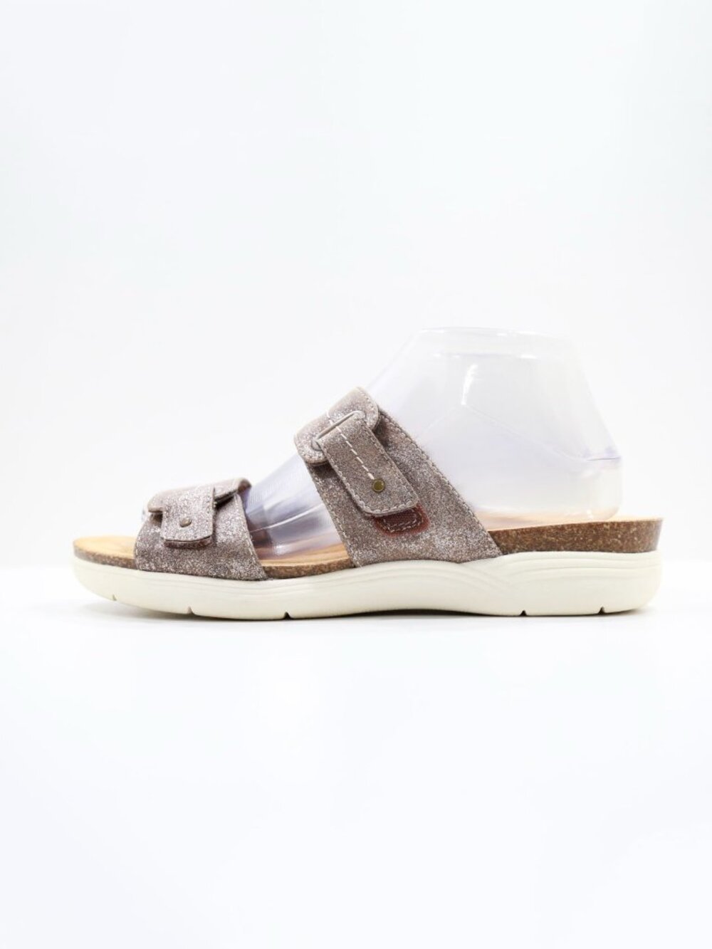 Clarks April Dusk Bronze Faux Leather Flat Adjustable Slide Sandals - 9.5